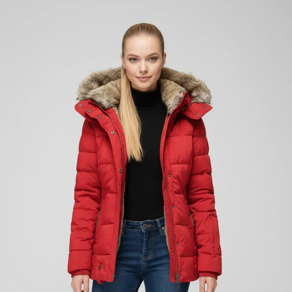 Puffer Jacket – Black Faux-Fur Hooded Quilted Hip-Length