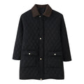 Quilted Coat with Corduroy Collar Check Quilting