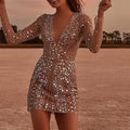 Sequin Dress with V Neck and Sheer Sleeves