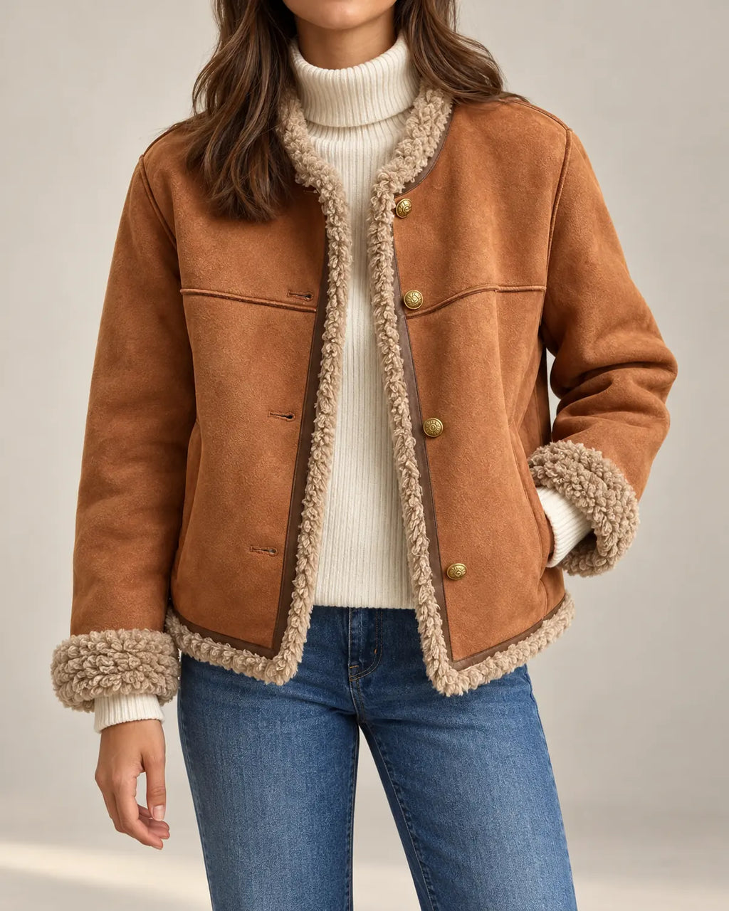 sherpa jacket women – Brown