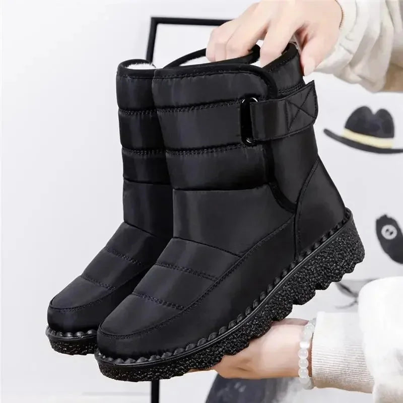 snow boots women waterproof quilted – Black