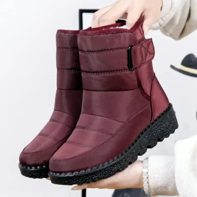 snow boots women waterproof quilted – Red