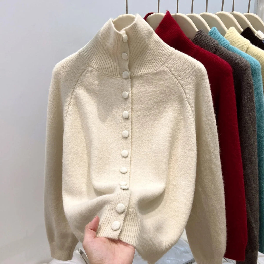 stand collar cardigan – Apricot