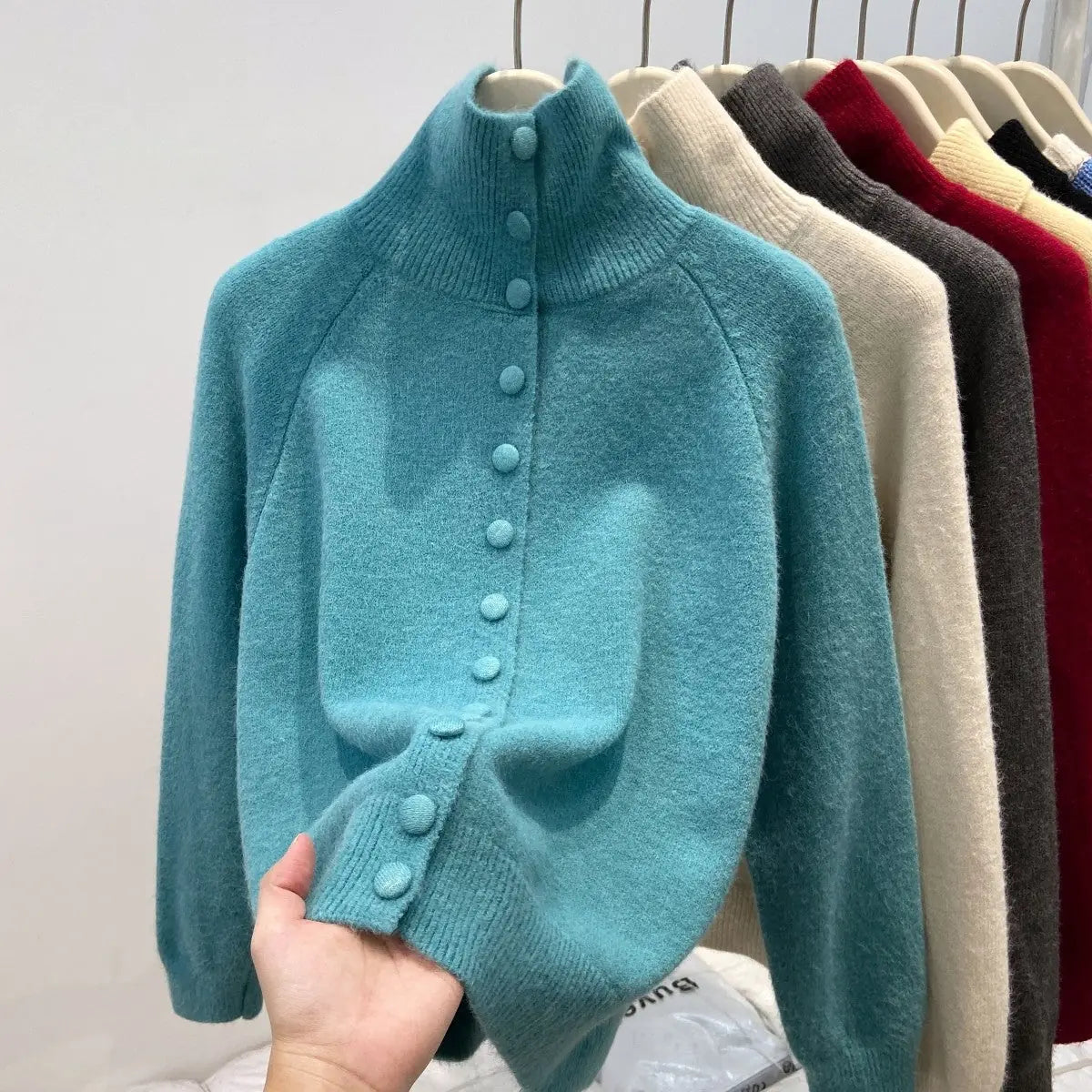 stand collar cardigan – Apricot