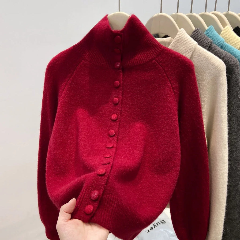 stand collar cardigan – Apricot
