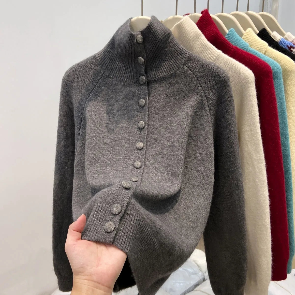 stand collar cardigan – Apricot
