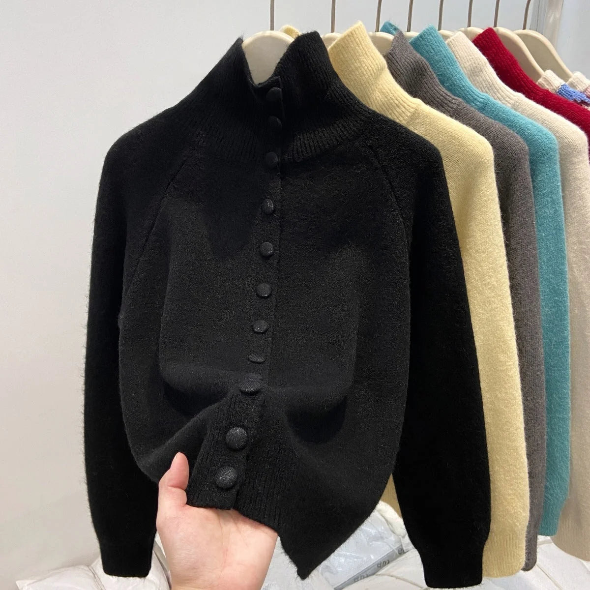 stand collar cardigan – Black