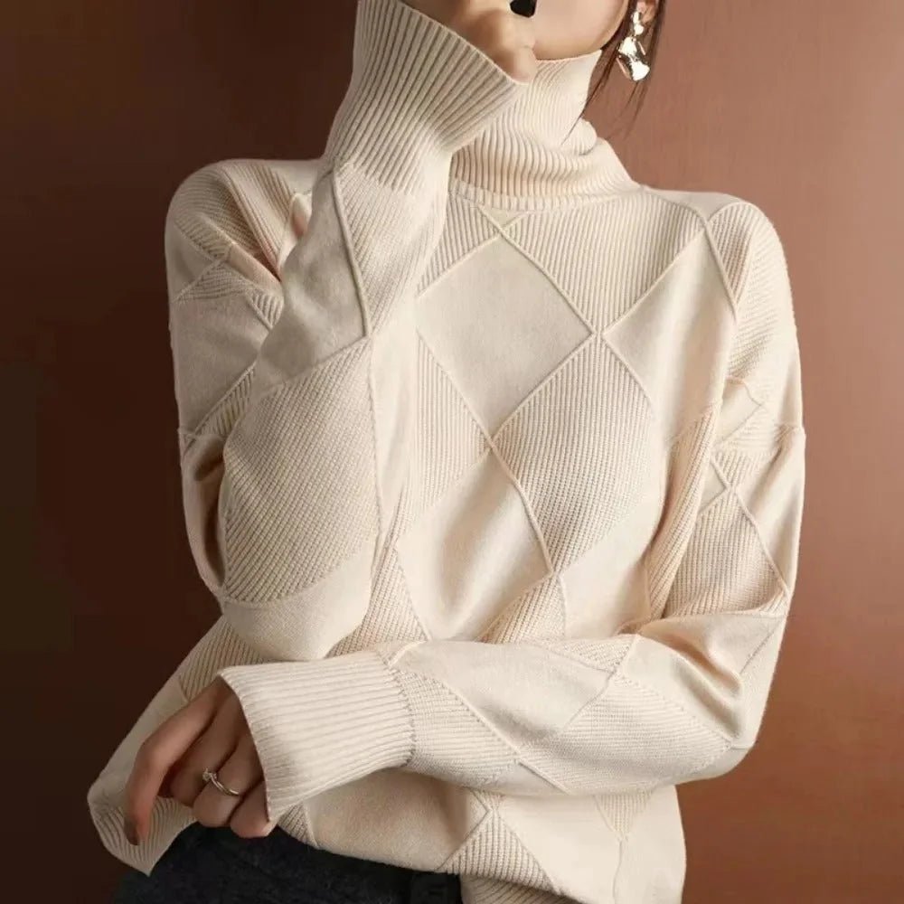 Turtleneck Sweater with Diamond Knit