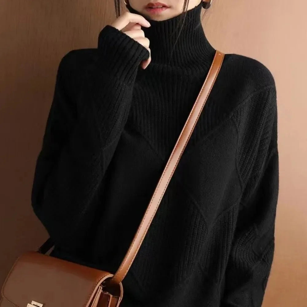 Turtleneck Sweater with Diamond Knit