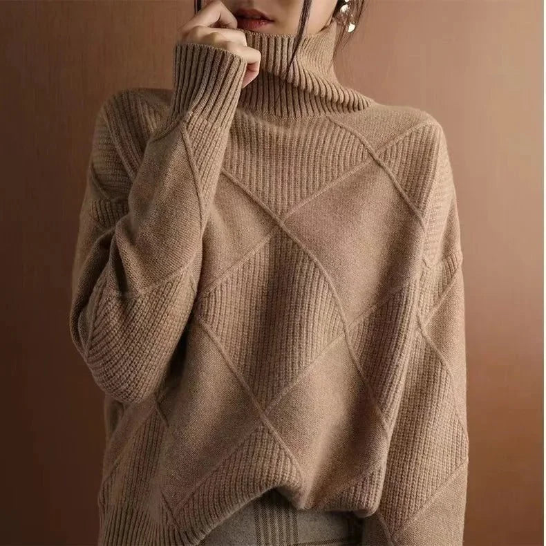 Turtleneck Sweater with Diamond Knit
