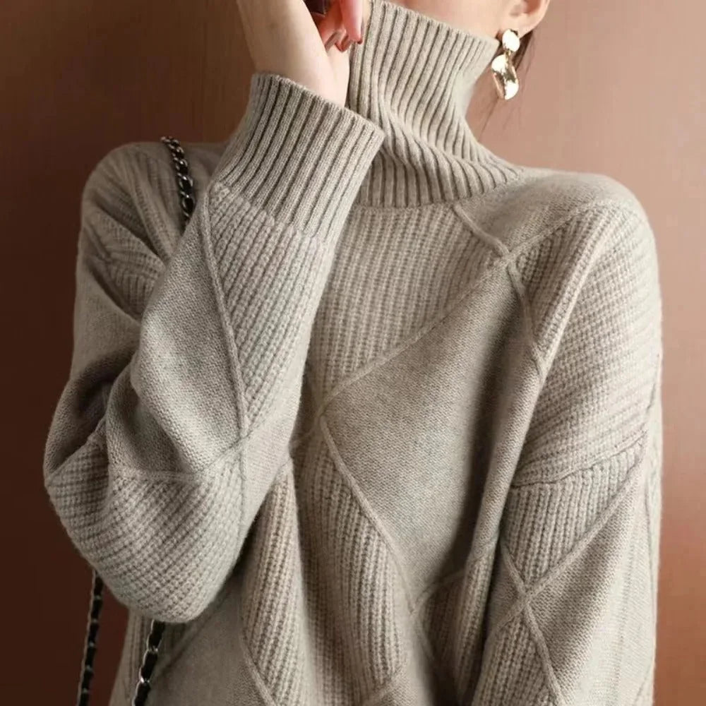 Turtleneck Sweater with Diamond Knit