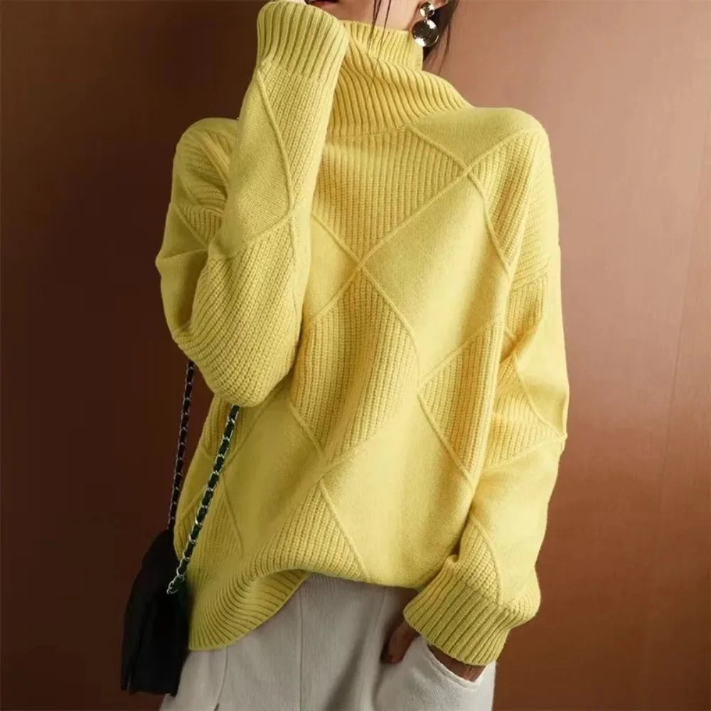 Turtleneck Sweater with Diamond Knit