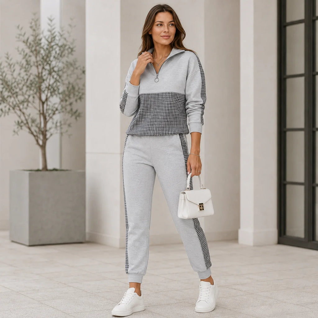 Two Piece Set – Beige Lounge Set Top and Pants