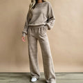 Two Piece Set – Beige Striped Knit Top and Pants