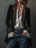 Velvet Jacket Embroidered Single Button