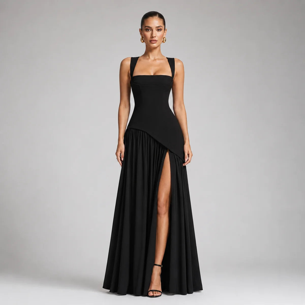 Wedding Guest Draped Maxi Dress with Side Slit