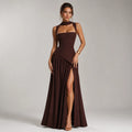 Wedding Guest Draped Maxi Dress with Side Slit