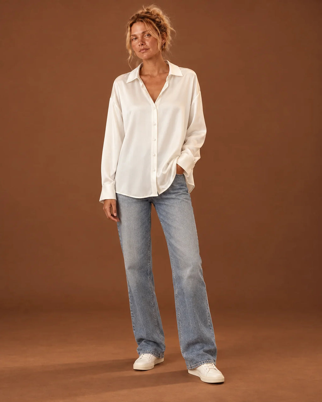 White Blouse – Satin Luxury Long Sleeve Elegant
