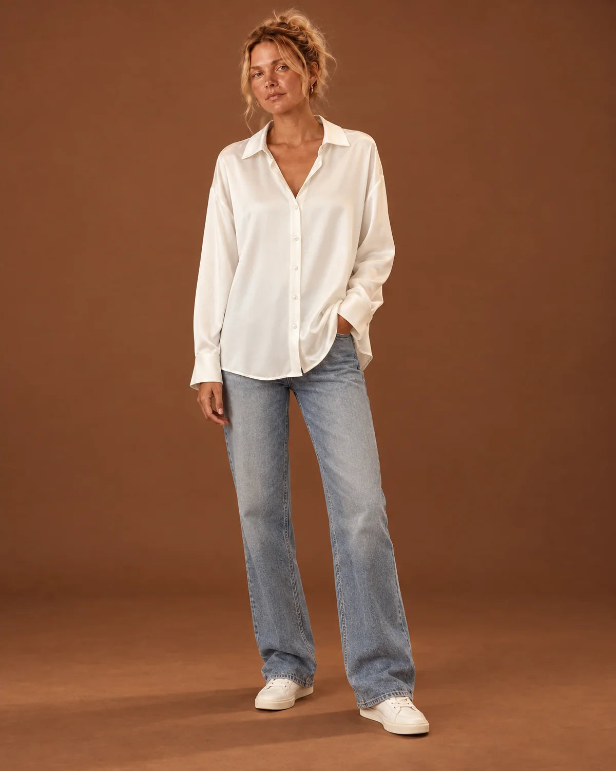 White Blouse – Satin Luxury Long Sleeve Elegant