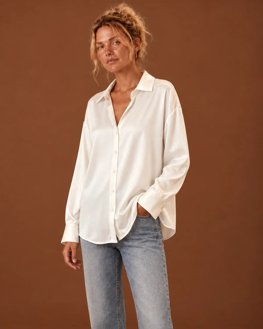 White Blouse – Satin Luxury Long Sleeve Elegant