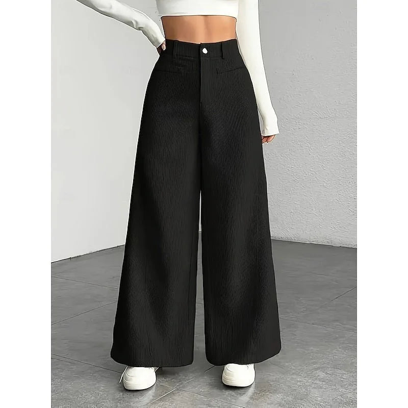 Wide-Leg Suit Pants – Black High-Waisted Tailored Trousers