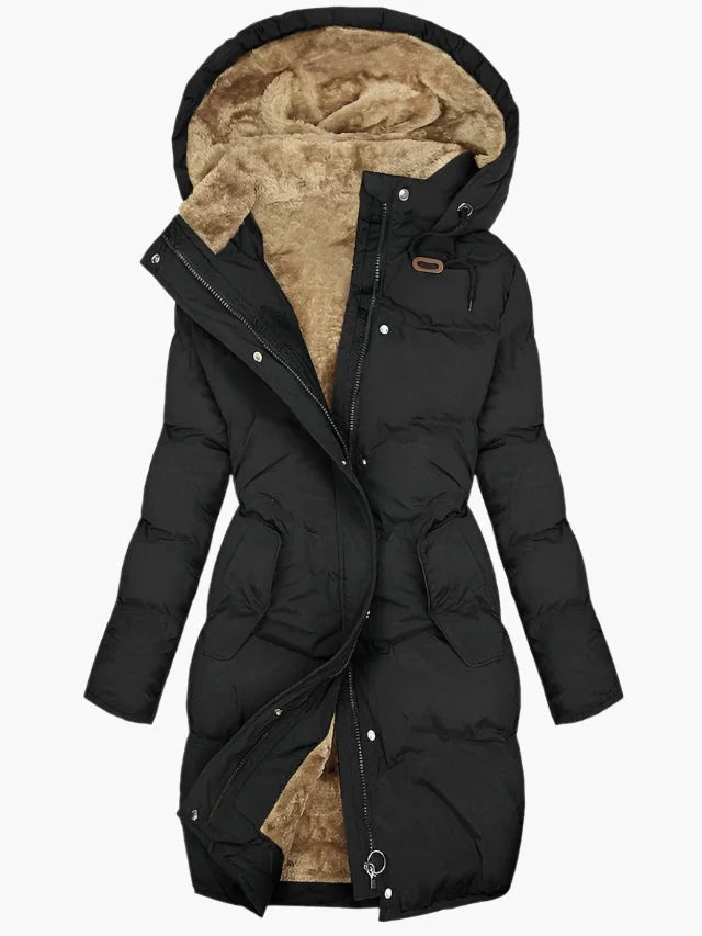 Women's Puffer Jacket – Black Quilted Hooded Longline Winter Coat