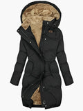 Women's Puffer Jacket – Black Quilted Hooded Longline Winter Coat