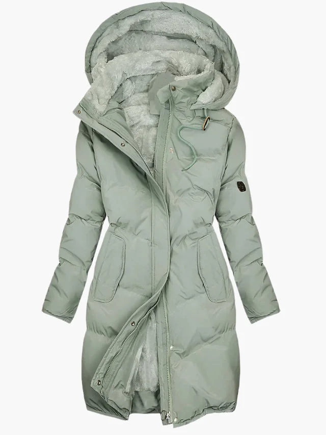 Women's Puffer Jacket – Black Quilted Hooded Longline Winter Coat