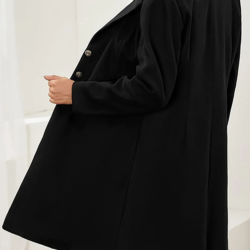 Wool Coat Women – Black Tailored Long Wool Coat with Notch Lapel