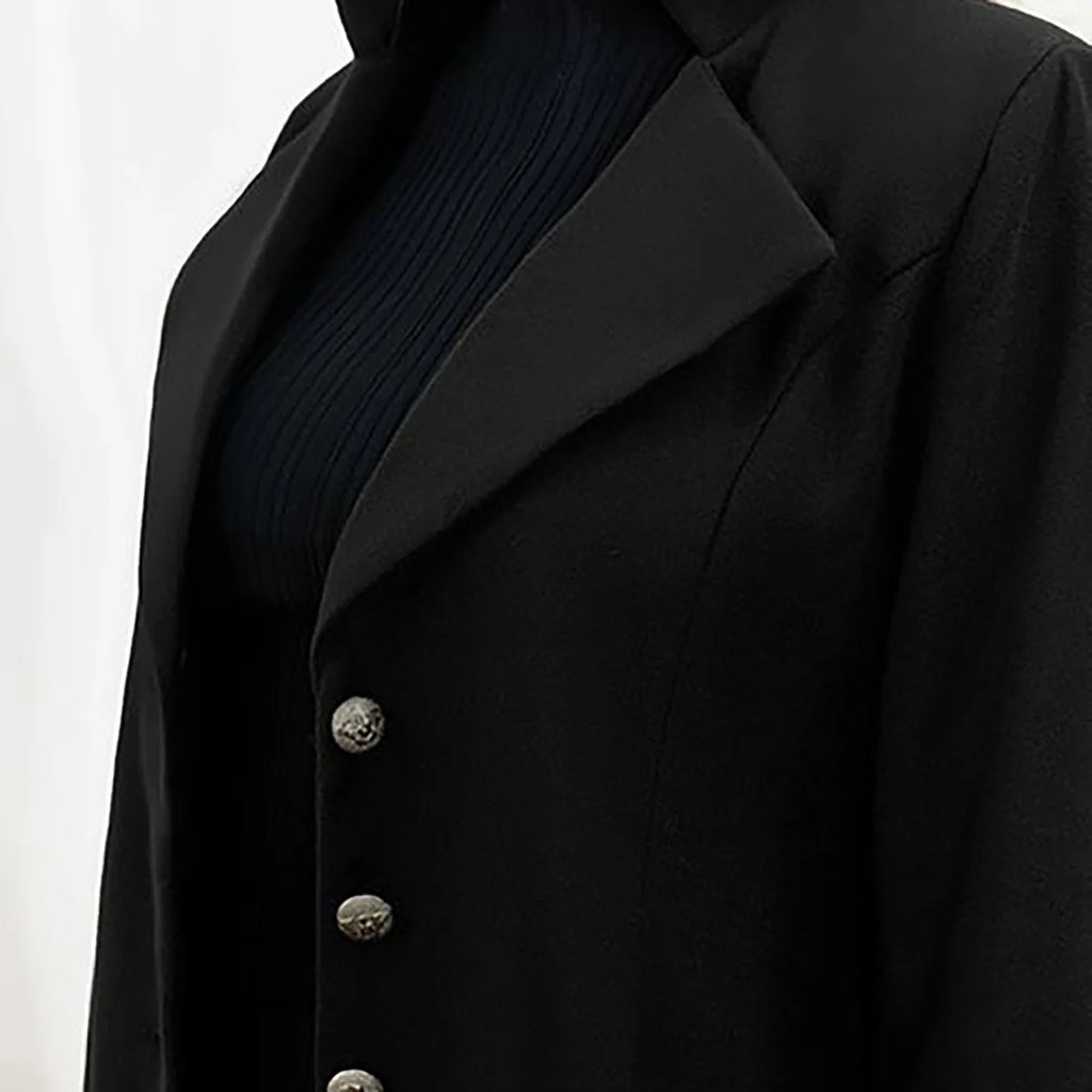 Wool Coat Women – Black Tailored Long Wool Coat with Notch Lapel