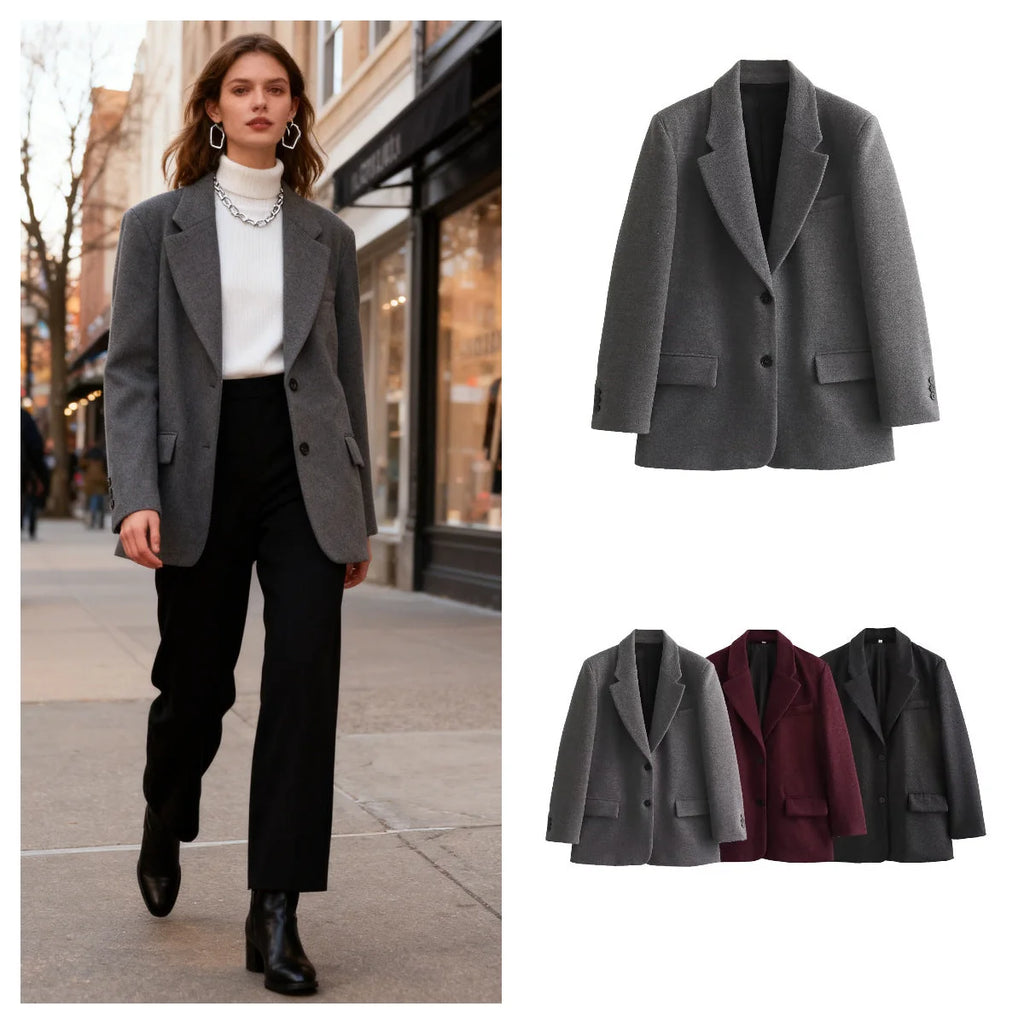 Wool Coat Women Double Breasted Wool Blend