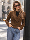 Yvette Faux Suede Blazer Double Breasted Long Sleeve