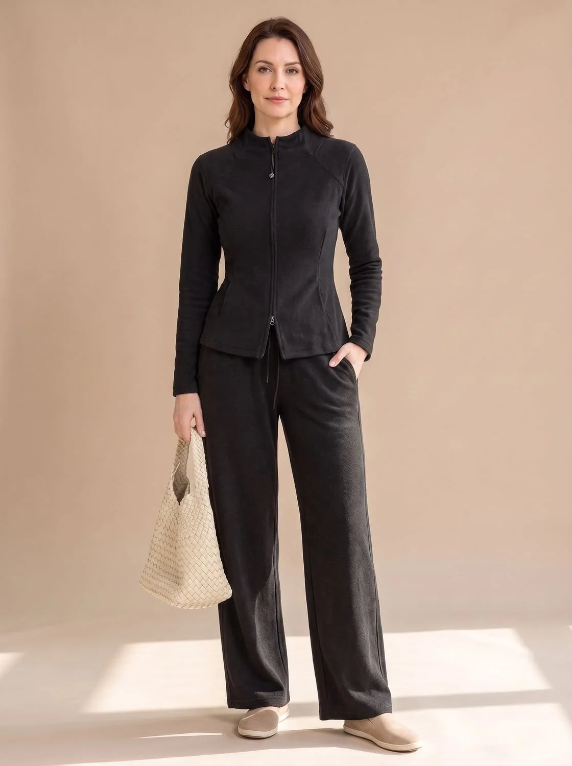 knit pants set women – Black