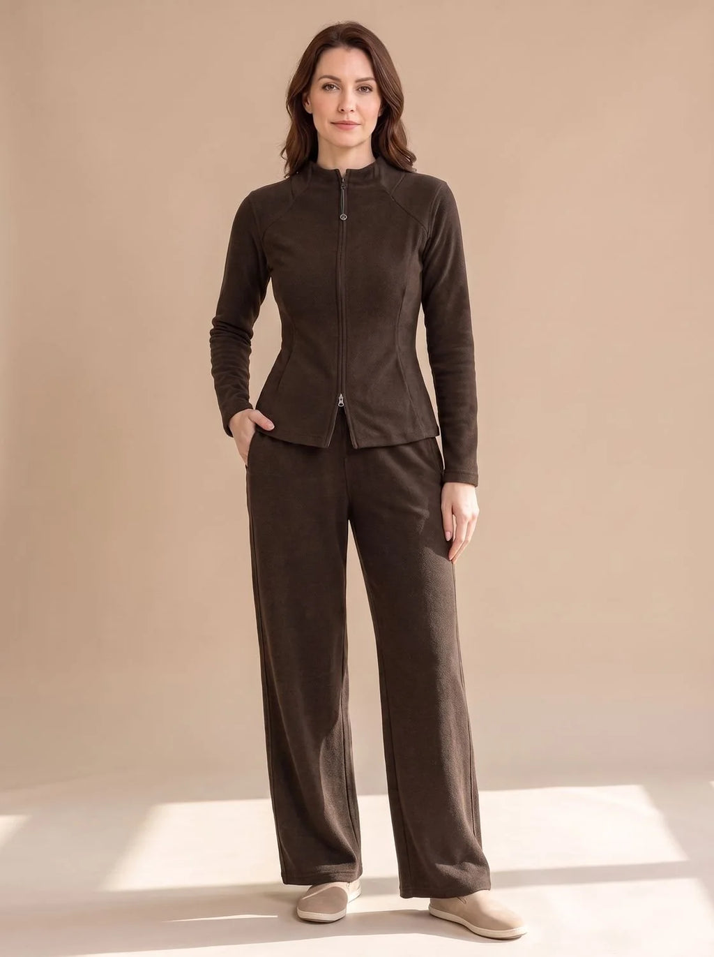 knit pants set women – Brown