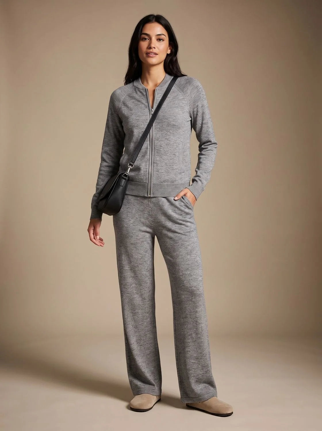 knit pants set women – Gray