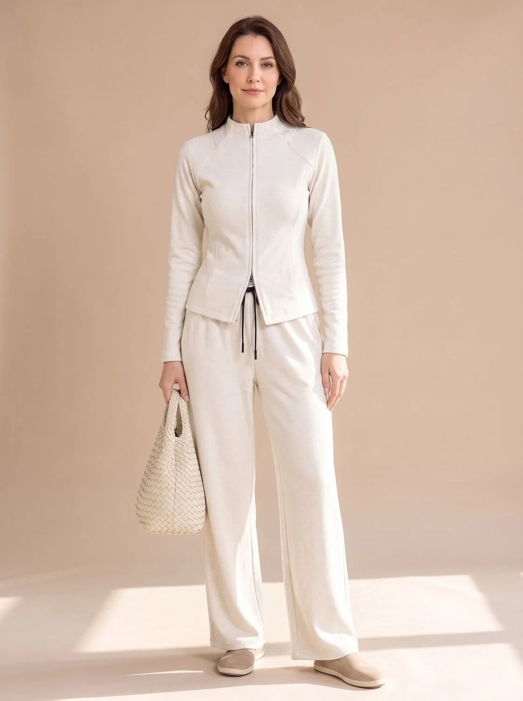 knit pants set women – White