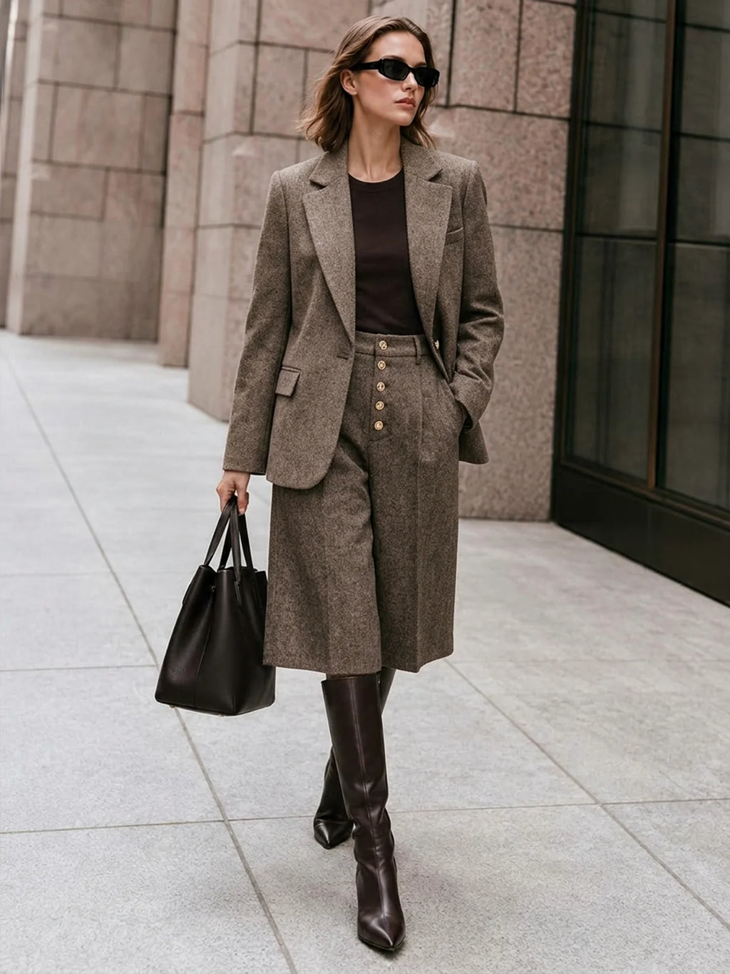 Audrey Herringbone Blazer Wool Blend Single Button