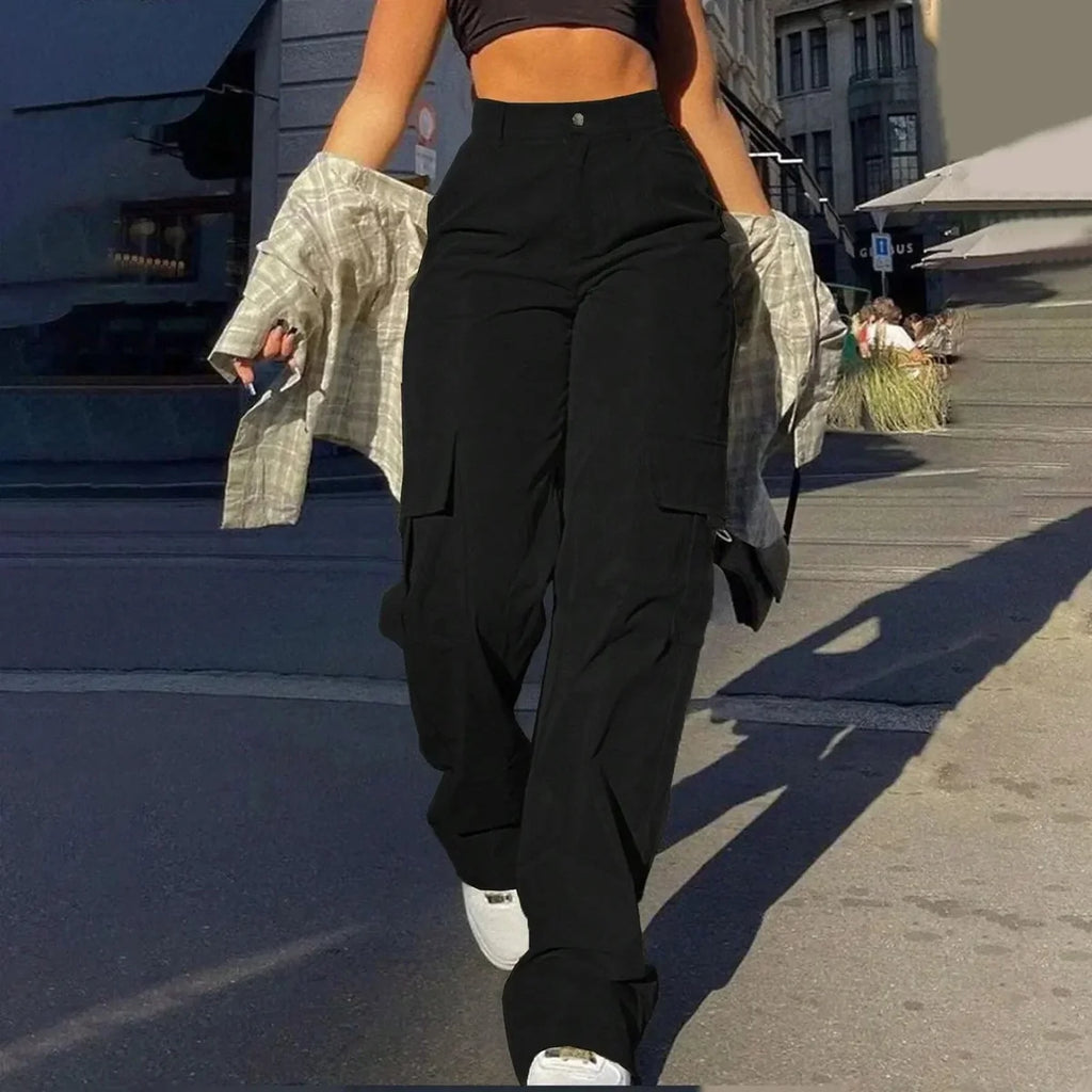 Beige Cargo Pants – High Waisted Wide Leg Trousers