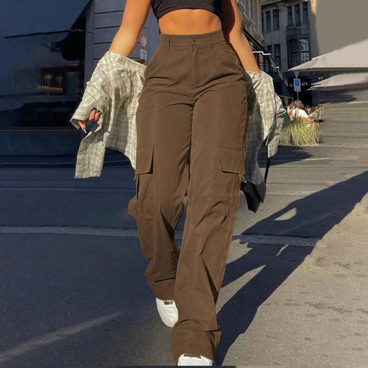 Beige Cargo Pants – High Waisted Wide Leg Trousers