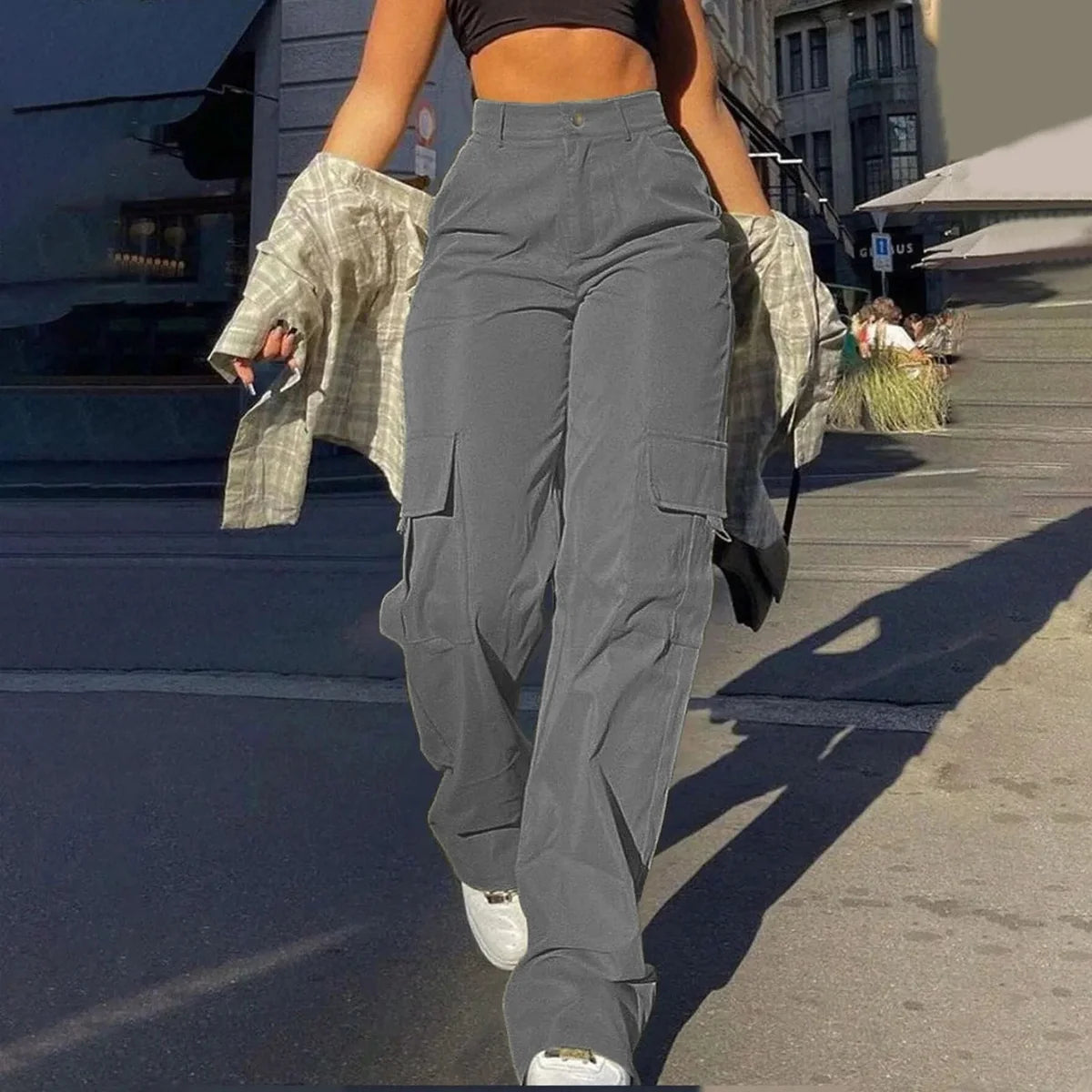 Beige Cargo Pants – High Waisted Wide Leg Trousers