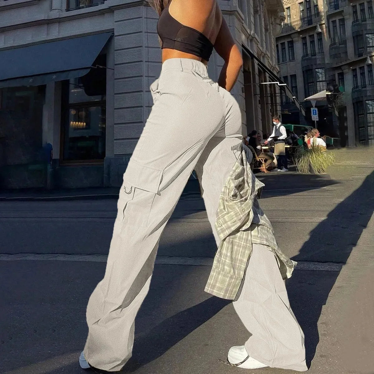 Beige Cargo Pants – High Waisted Wide Leg Trousers