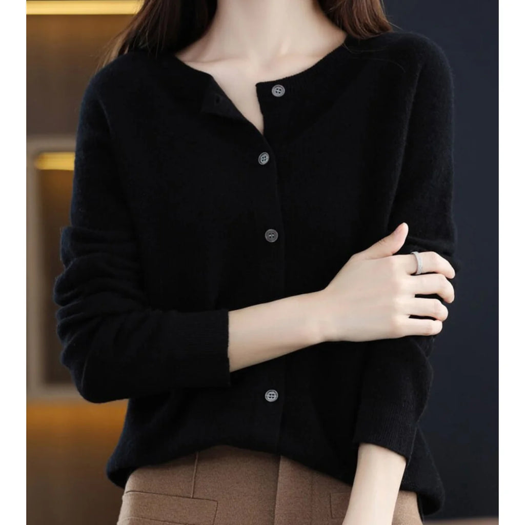 Button Front Crew Neck Cardigan Sweater