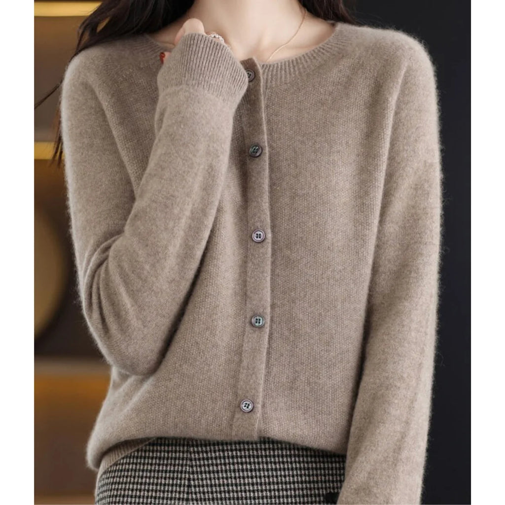 Button Front Crew Neck Cardigan Sweater