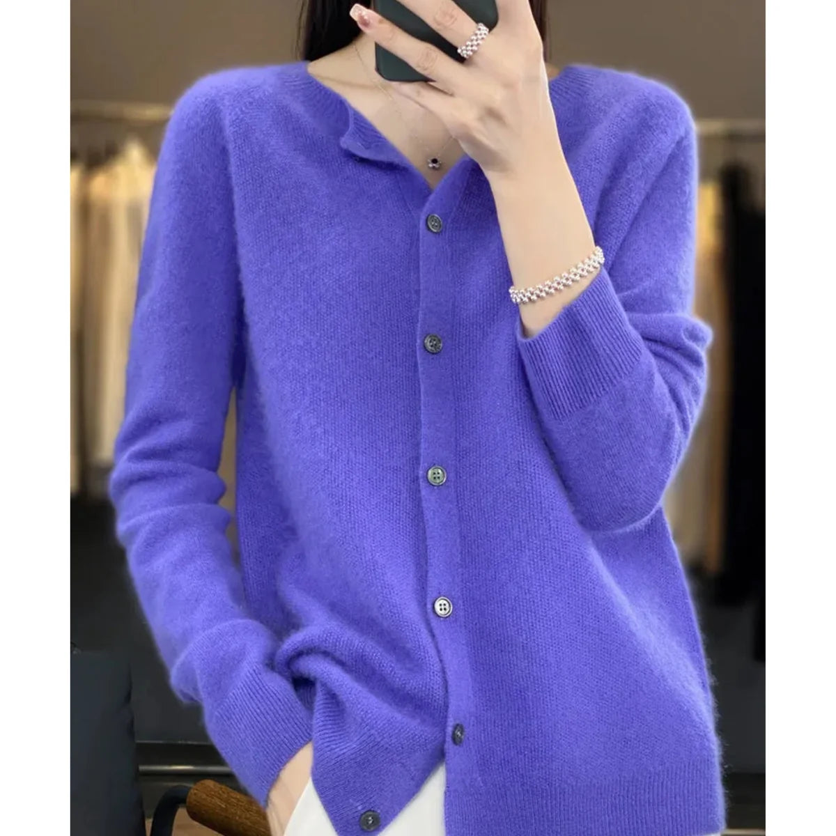 Button Front Crew Neck Cardigan Sweater