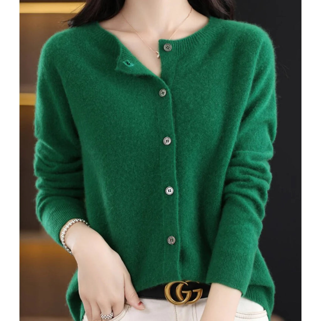 Button Front Crew Neck Cardigan Sweater