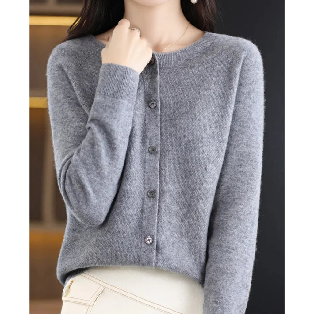 Button Front Crew Neck Cardigan Sweater