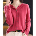 Button Front Crew Neck Cardigan Sweater