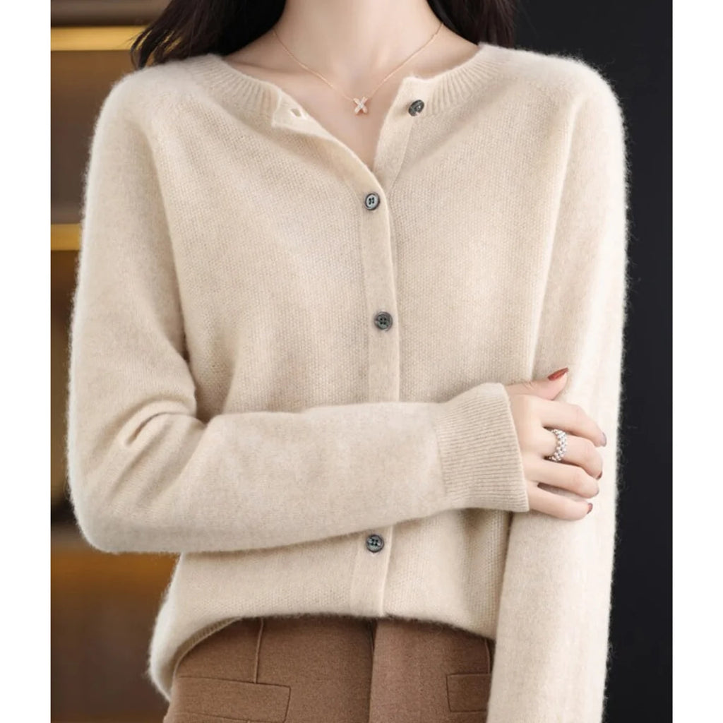 Button Front Crew Neck Cardigan Sweater