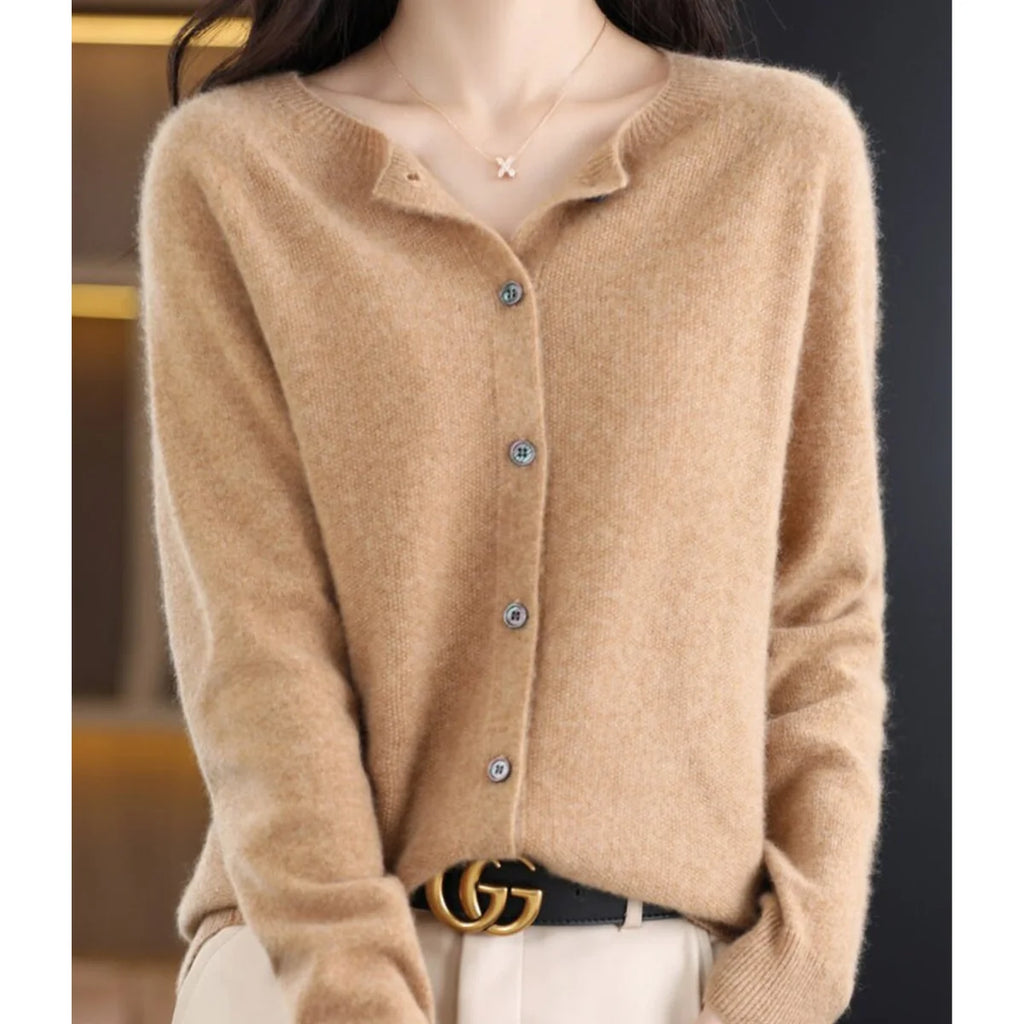 Button Front Crew Neck Cardigan Sweater