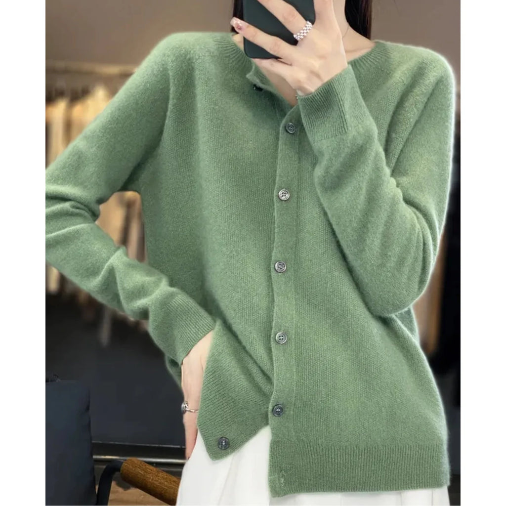 Button Front Crew Neck Cardigan Sweater